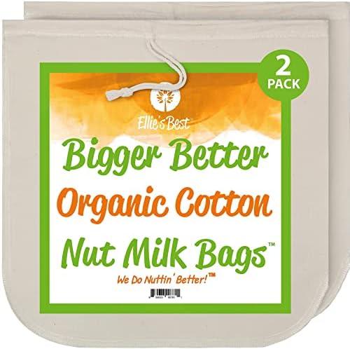 Organic Cotton Nut Milk Bags – Pro Quality 12″x12″ – 2 Pack