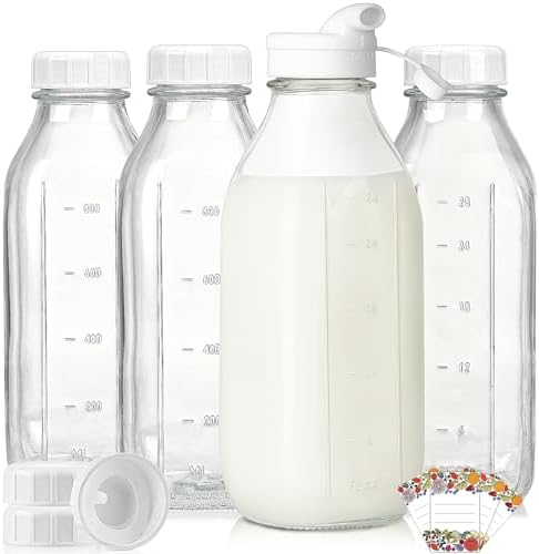 32oz Glass Milk Bottles with Pour Spout – 4 Pack