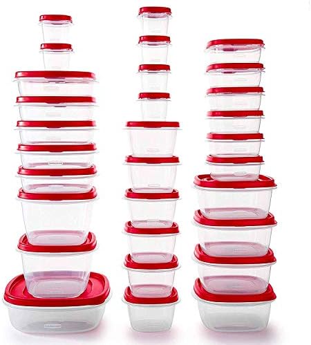 Rubbermaid 60-Piece Food Storage Set: Microwave & Dishwasher Safe, Red Color