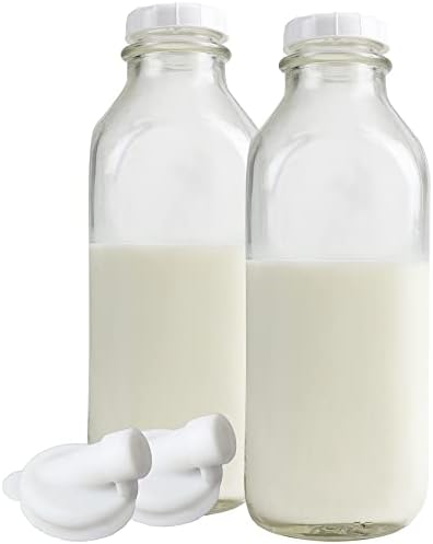 Vintage Style Glass Milk Bottle Set with Silicone Pour Spouts
