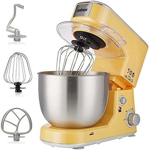   CUSIMAX Stand Mixer with 5-QT Stainless Steel Bowl Looking for a reliable kitchen electric mixer that can handle all your baking needs? The CUSIMAX Stand Mixer is the perfect solution. With a 5-QT stainless steel bowl, tilt-head design, and included dough hook, mixing beater, and whisk, this mixer is versatile and efficient.  The splash guard helps keep your kitchen clean while you mix, and the vibrant yellow color adds a pop of fun to your kitchen decor. Whether you’re whipping up a batch of cookies or kneading bread dough, the CUSIMAX Stand Mixer can handle it all with ease.  Upgrade your baking game with the CUSIMAX Stand Mixer today! 
