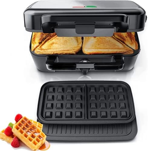 FOHERE 3-in-1 Waffle Maker & Panini Press: Versatile, Easy-to-Clean Design